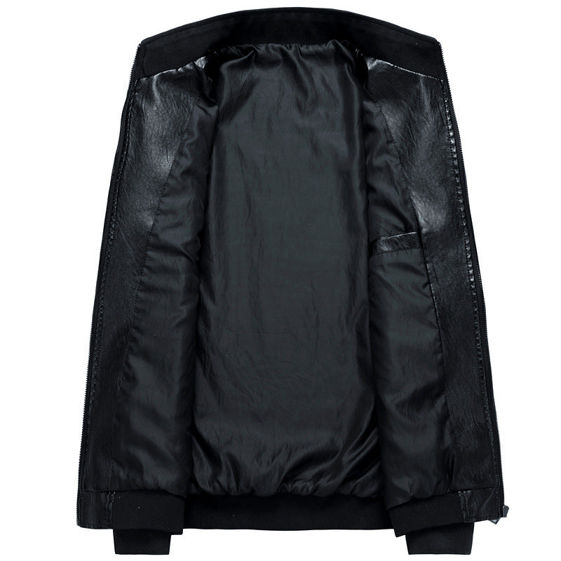 Men's Shiny Faux Leather Blouson in Slim Bomber Cut with Stand-Up Collar and Concealed Zip Placket Chichicherry