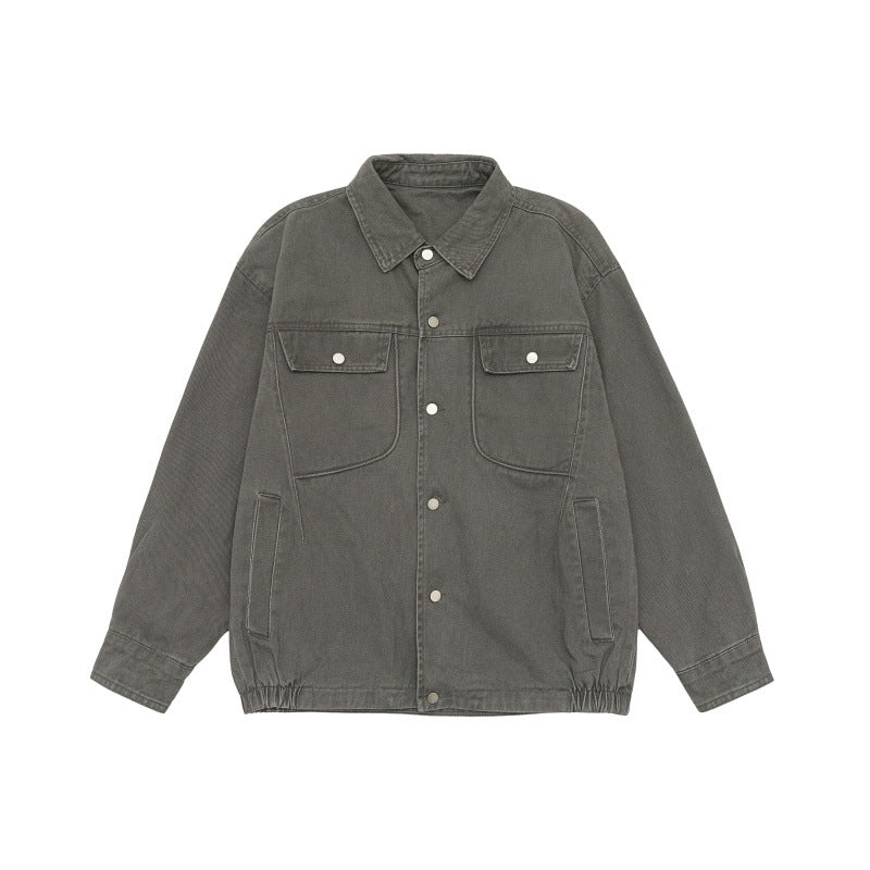 Unisex Oversize Workwear-Bomber Jacket with Snap Front and Elastic Waist Chichicherry
