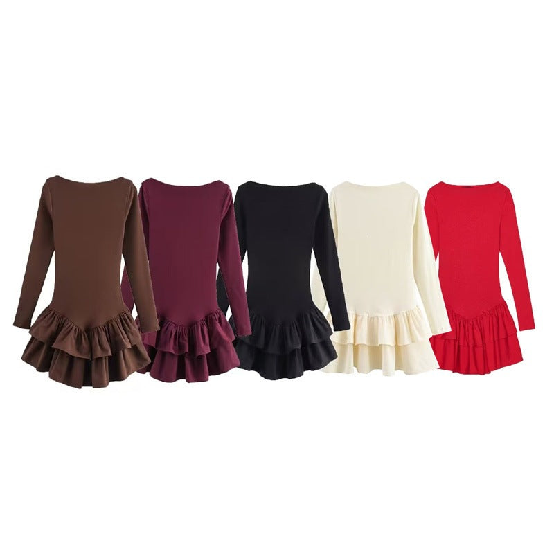 Women's figure-hugging mini dress with tiered ruffles and boat neckline Chichicherry