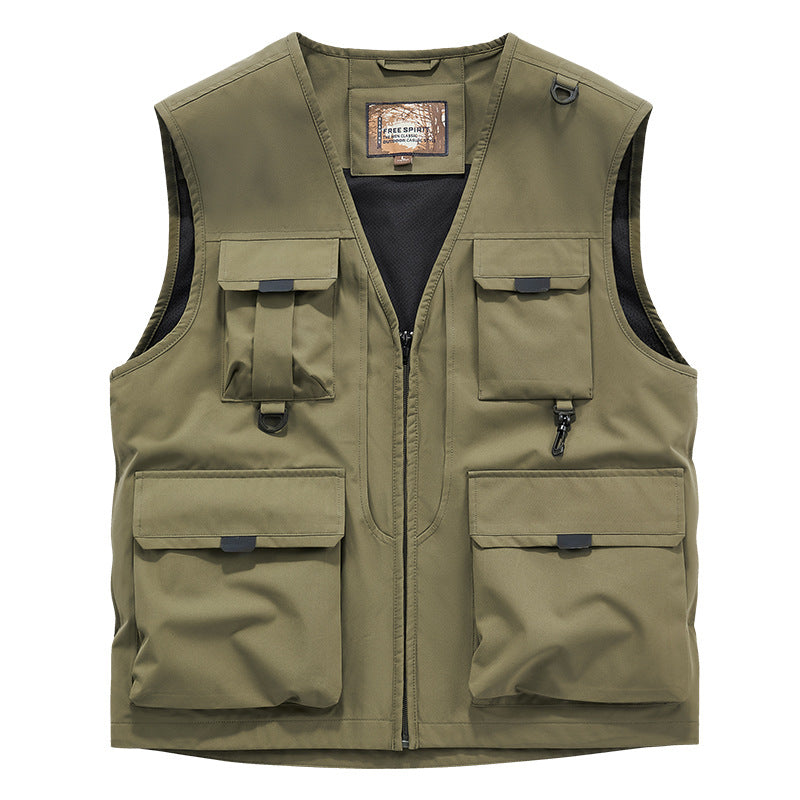 Men's Multifunctional Utility Vest with Multiple Pockets and Durable Zipper Chichicherry