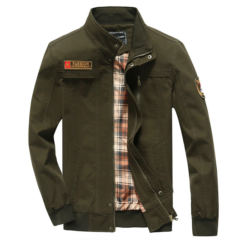 Men's canvas field jacket in pilot cut with checked lining, stand-up collar, and ribbed cuffs Chichicherry