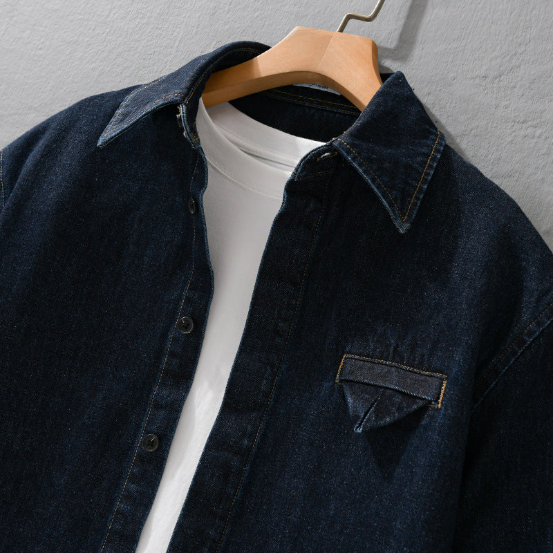 Men's denim overshirt in worker style with concealed button placket Chichicherry