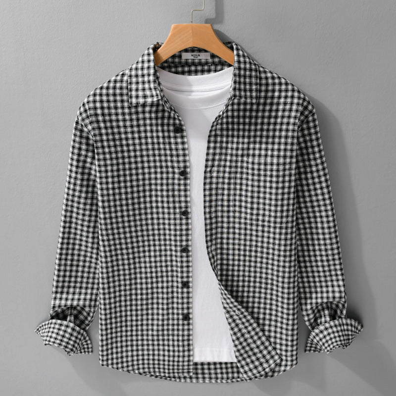 Men's Check Lounge Shirt Jacket made of Cotton Blend with Relaxed Fit and Button-Down Front Chichicherry