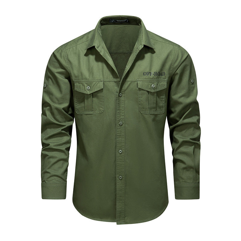 Men's Long Sleeve Utility Shirt made of Cotton Blend with Double Chest Pockets and Roll-Up Sleeves Chichicherry