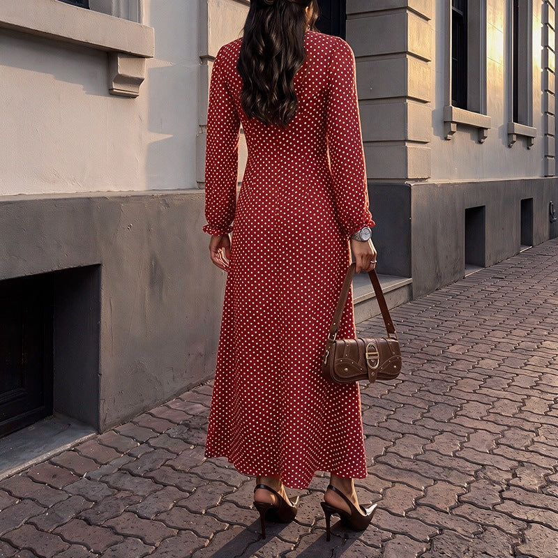 Women’s Retro Maxi Dress with Square Neckline, Ruched Bust Area and Long Sleeves Chichicherry