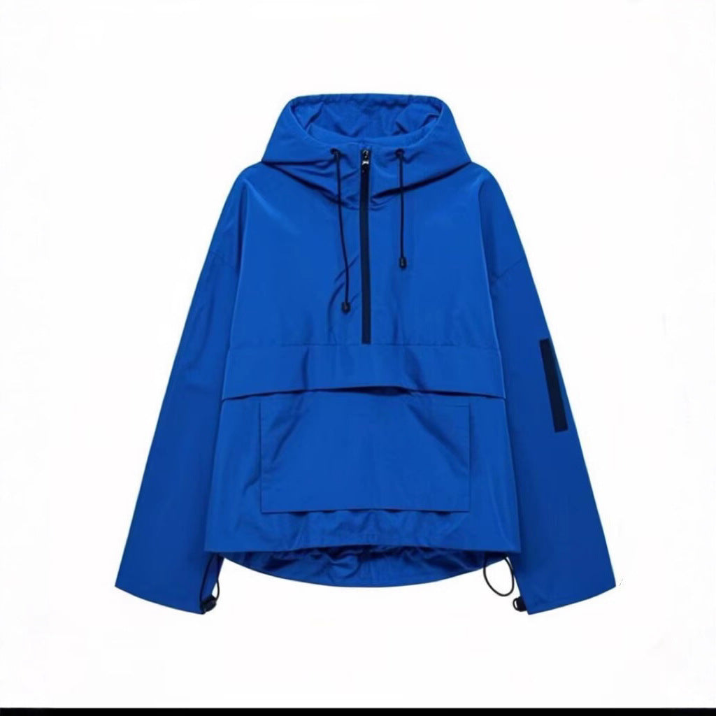 Women's Oversize Windbreaker-Anorak with Hood, Half-Zip and Kangaroo Pocket Chichicherry