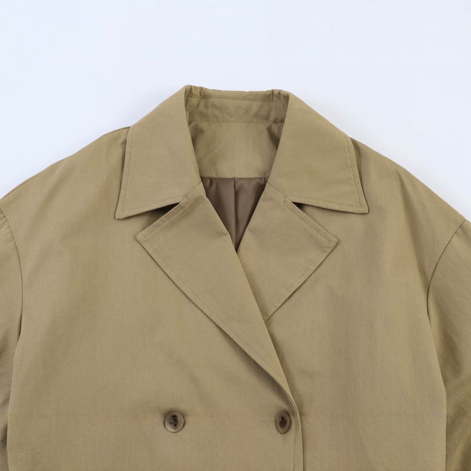Women Short Cut Cape Trench with Boxy Silhouette and Half-Length Sleeve Straps Chichicherry