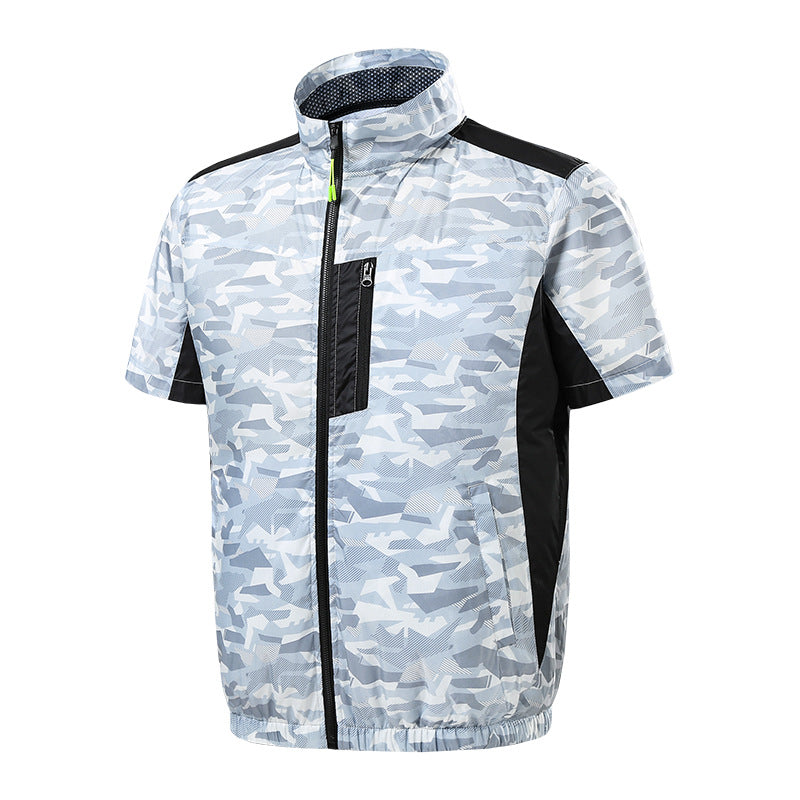 Men's short sleeve ventilation jacket with integrated USB fans and breathable mesh lining Chichicherry