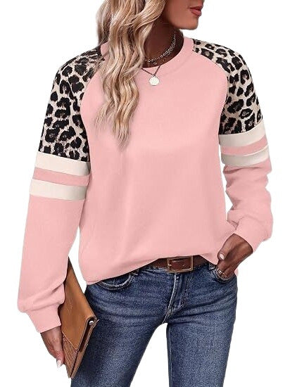Women’s sweatshirt with raglan sleeves, leopard print and contrast stripes Chichicherry