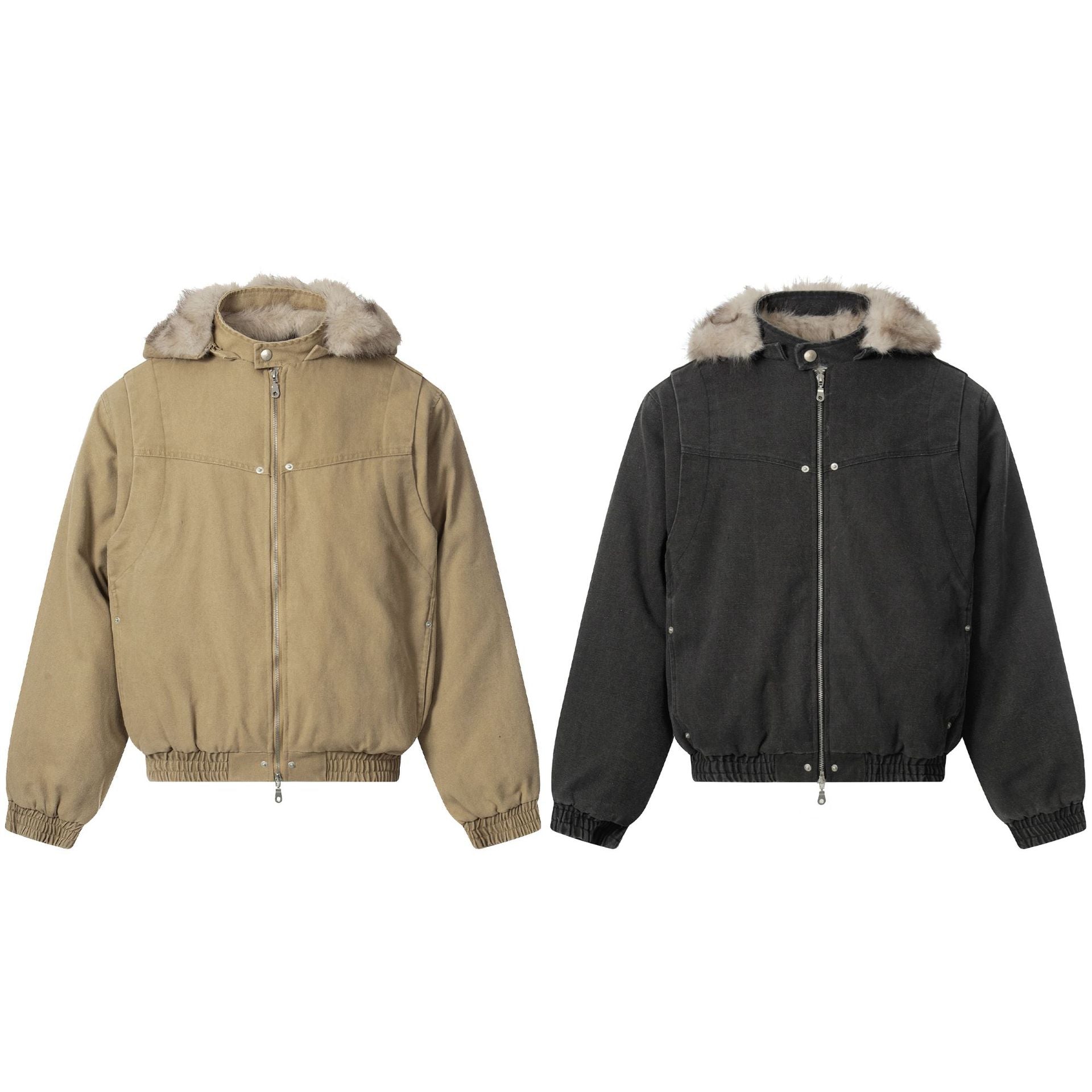 Men's canvas bomber jacket with removable faux fur hood and elastic hem Chichicherry