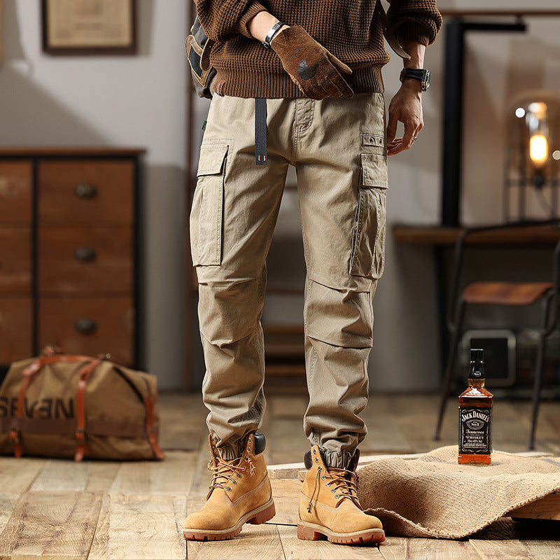 Men's Utility Cargo Pants with adjustable waistband, multiple pockets, and elastic hem Chichicherry