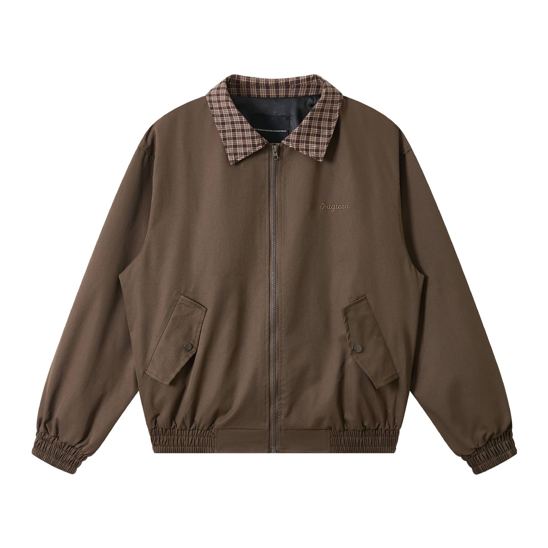Men's Oversize Blouson Jacket with Check Collar and Flap Pockets Chichicherry