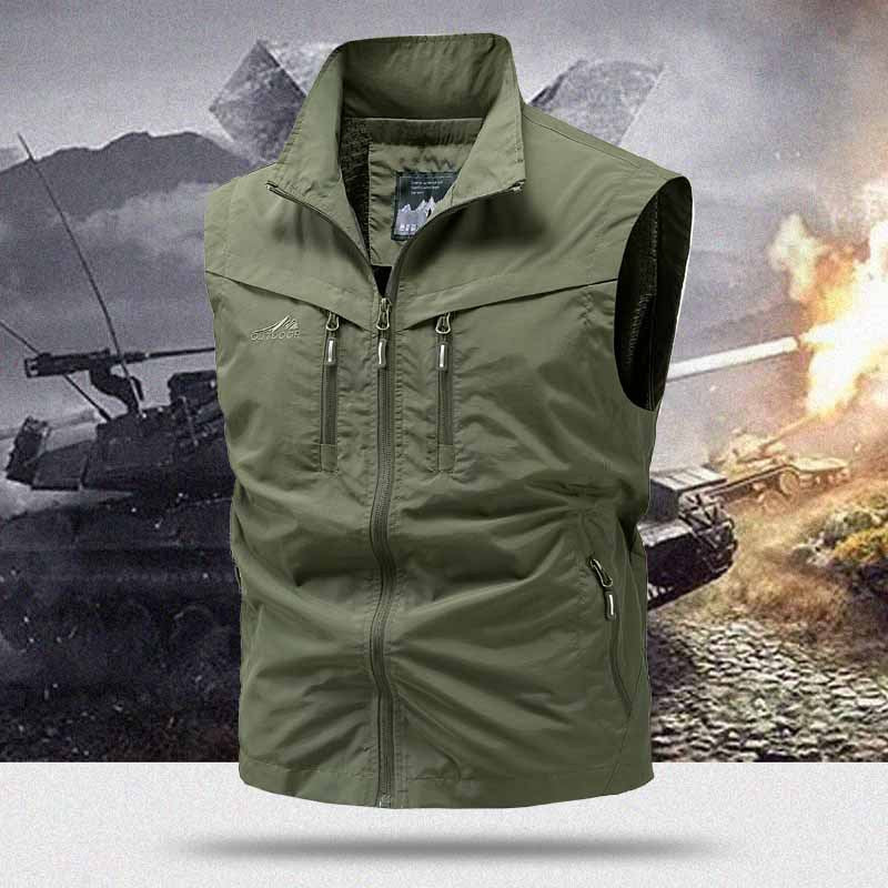 Men's Technical Utility Vest with High Collar and Multi-Pockets Chichicherry