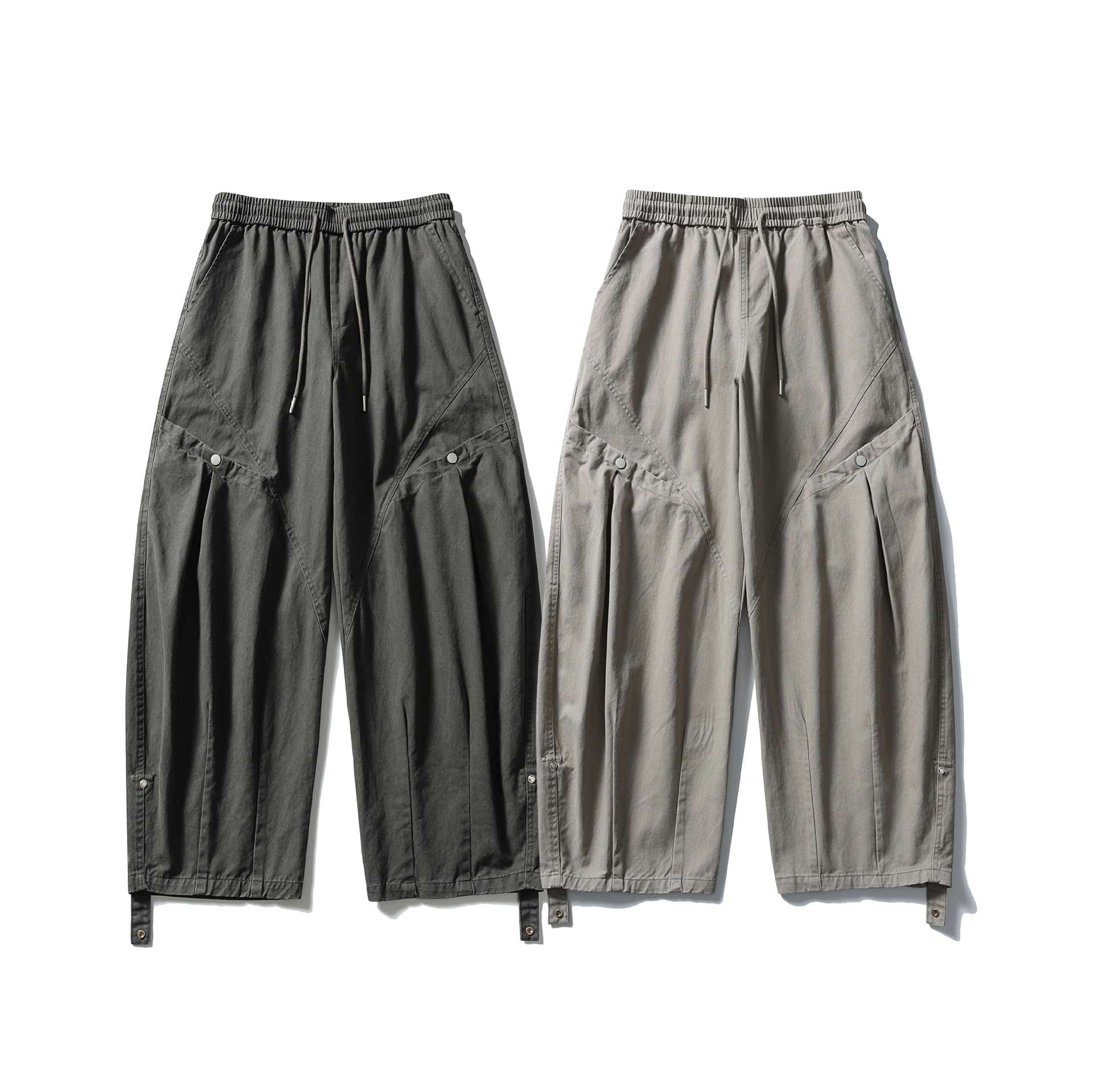 Women's Wide Cargo Pants with Elastic Tunnel Drawstring Waistband, Flap Pockets and Adjustable Leg Straps Chichicherry