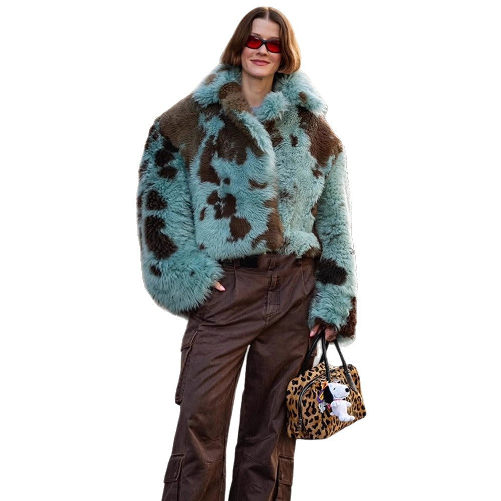 Women's Cropped Faux Fur Coat with Voluminous Shawl Collar Chichicherry