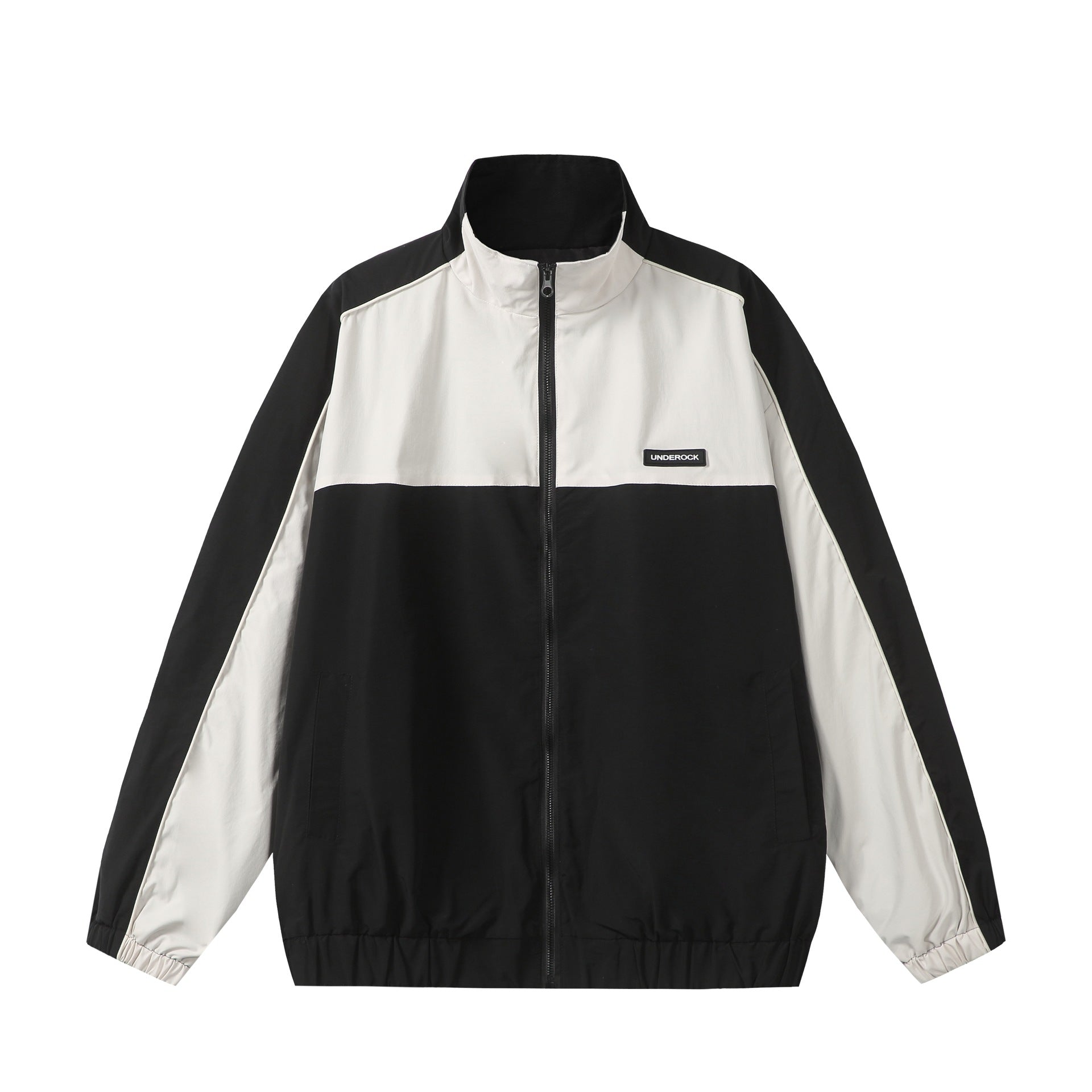 Unisex Sportive Colorblock Track Jacket with Stand-up Collar and Full Zipper Chichicherry