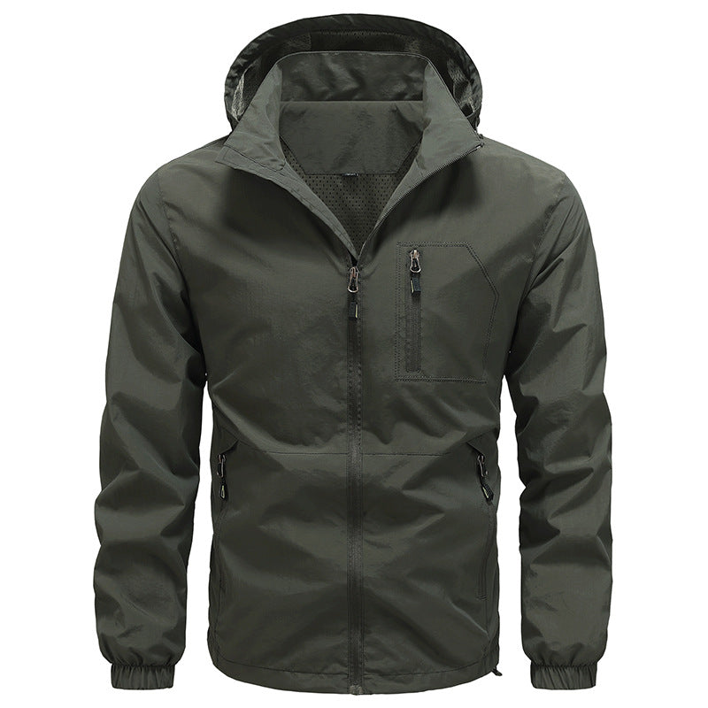 Men's Breathable Ultralight Wind and Rain Jacket with Mesh Lining and Concealed Chest Pocket Chichicherry