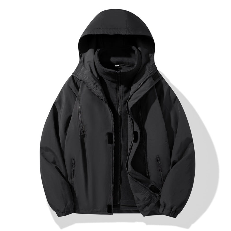 Men's Two-Piece Hybrid Hooded Jacket with Integrated Fleece Lining and Concealed Zippers Chichicherry