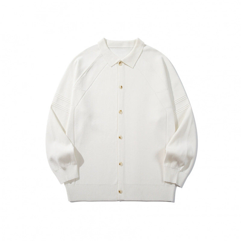 Unisex Boxy Knit Cardigan with Shirt Collar, Raglan Sleeves and Ribbed Hems Chichicherry