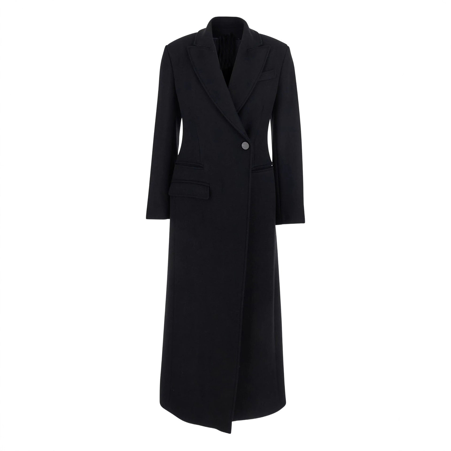 Women's tailored wool coat with lapel collar and one-button closure Chichicherry
