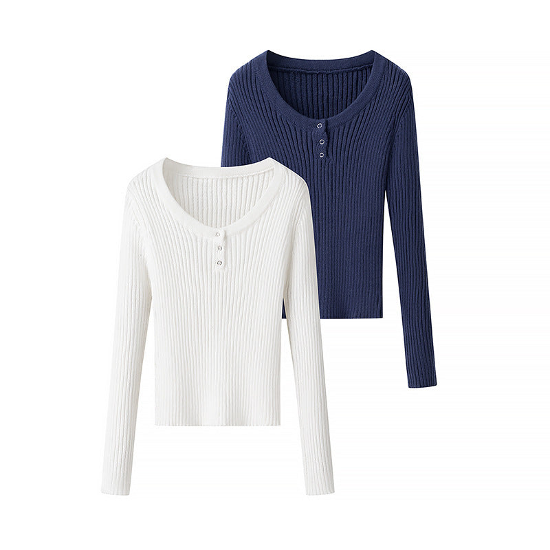 Women's Ribbed Long Sleeve Top with Deep V-Neck and Eyelet Trim Chichicherry
