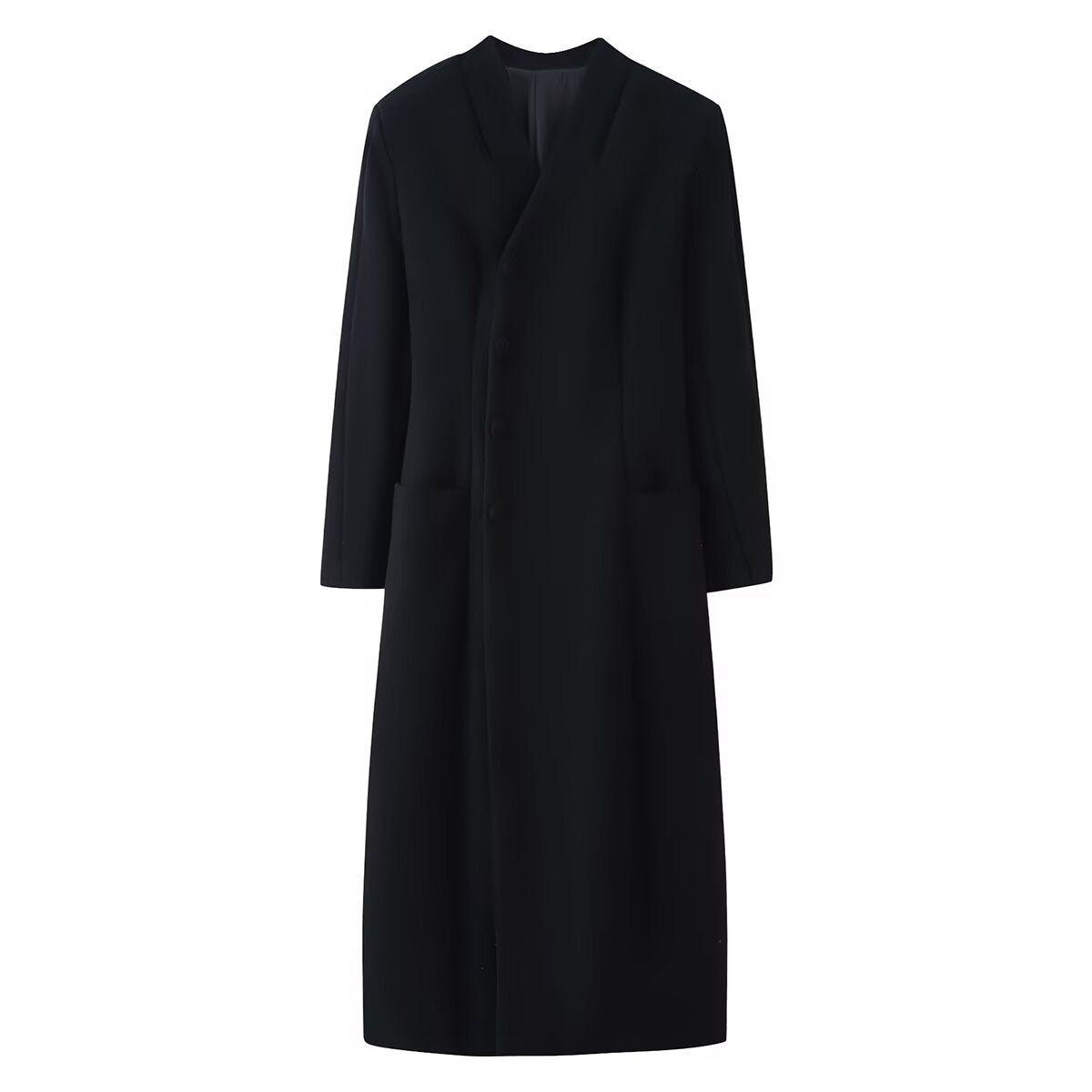 Women's Elegant Wool Look Maxi Coat with Concealed Button Placket and Patch Pockets Chichicherry