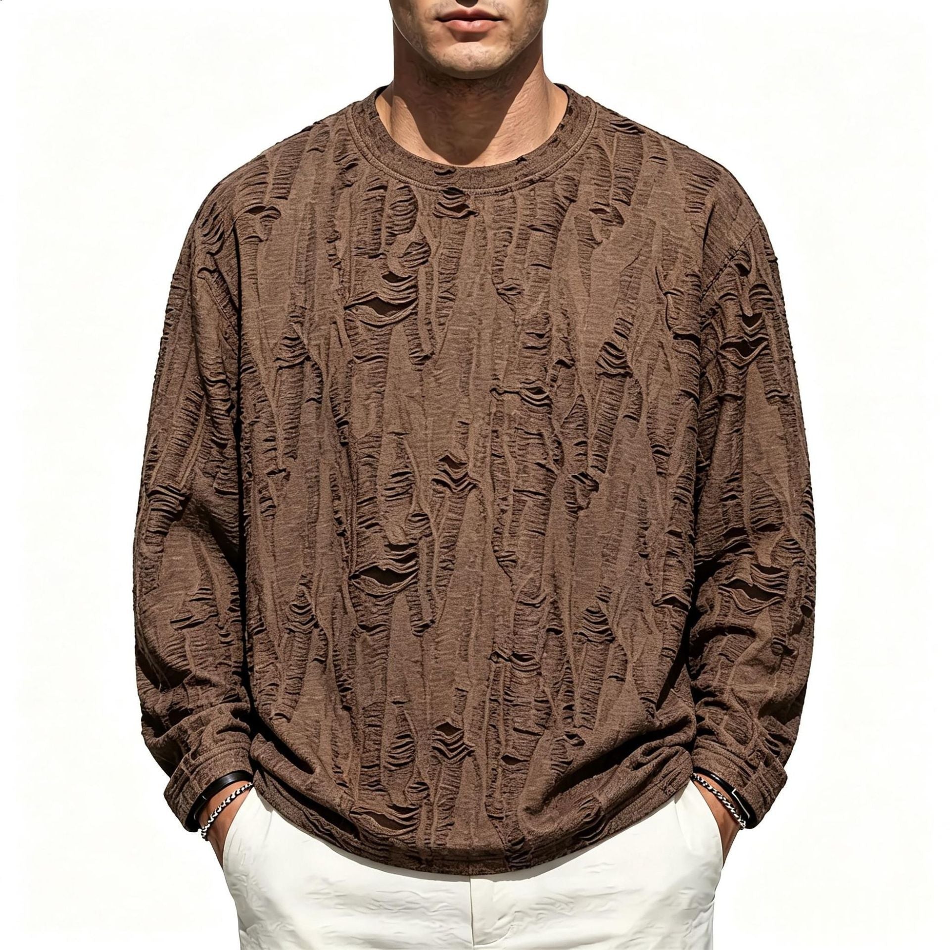 Men's Oversized Sweatshirt with Frayed Look and Structured Ribbed Optics Chichicherry