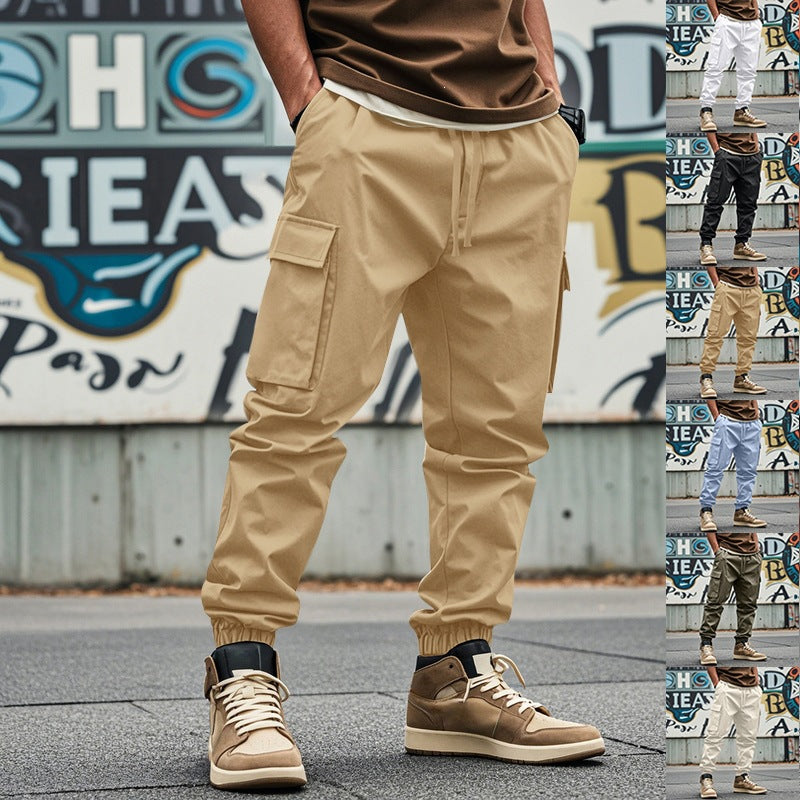 Men's Tapered Cargo Joggers with Drawstring, Patch Flap Pockets and Elastic Cuffs Chichicherry