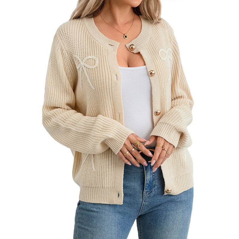 Women's chunky knit wool blend cardigan with decorative embroidery, mother-of-pearl buttons & relaxed silhouette Chichicherry
