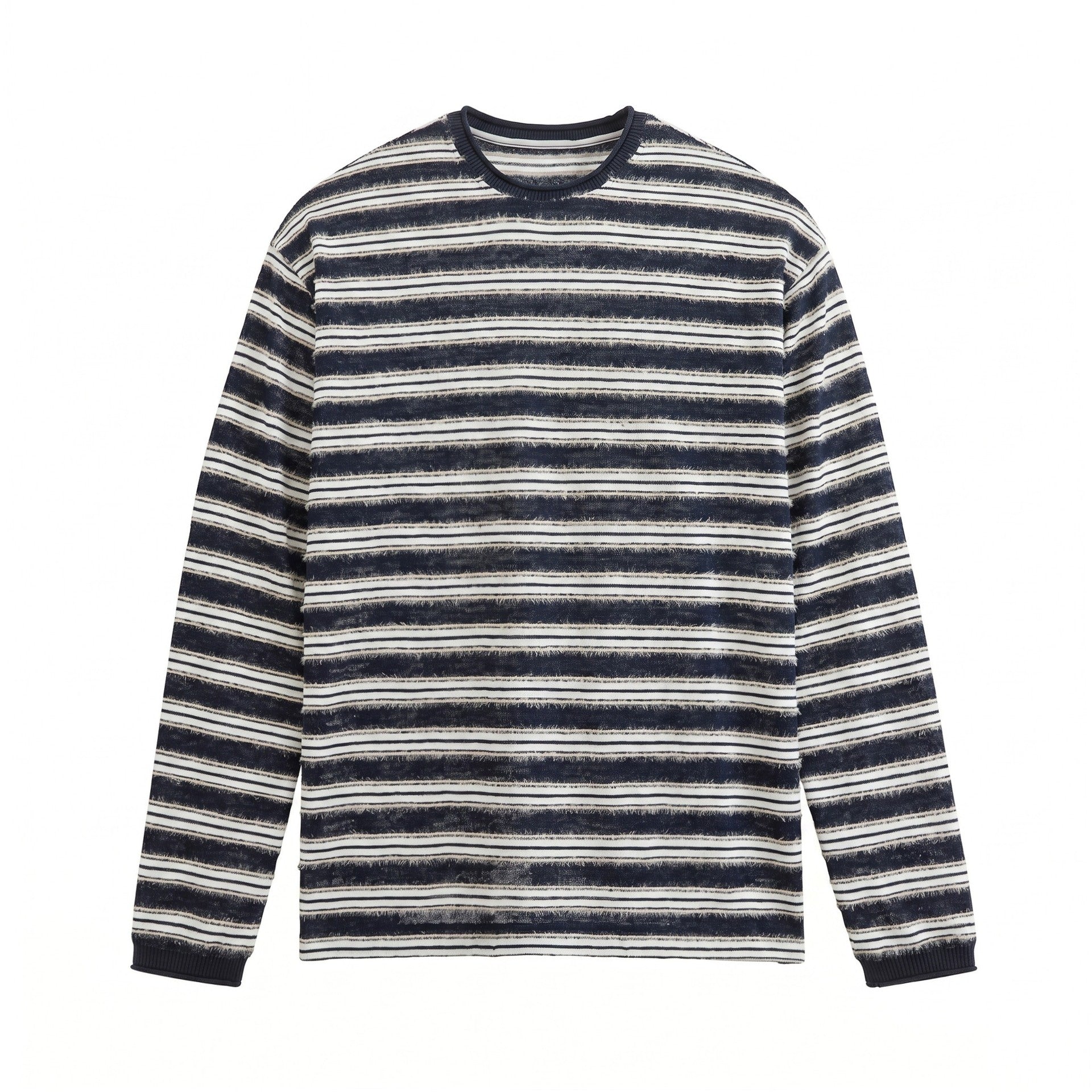 Unisex Long-sleeved fine knit shirt with striped structure and ribbed collar Chichicherry