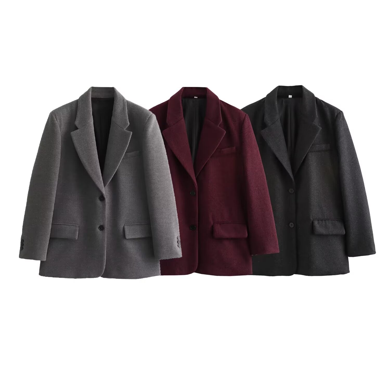 Women Long Wool Blend Double-Breasted Coat with Notched Collar and Flap Pockets Chichicherry