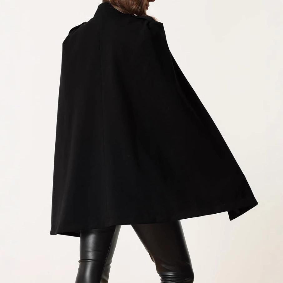 Ladies short cape coat made of wool blend with double-breasted shoulder straps and arm slits Chichicherry