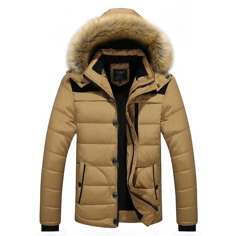 Men's insulated quilted parka with removable hood trim and windproof front Chichicherry