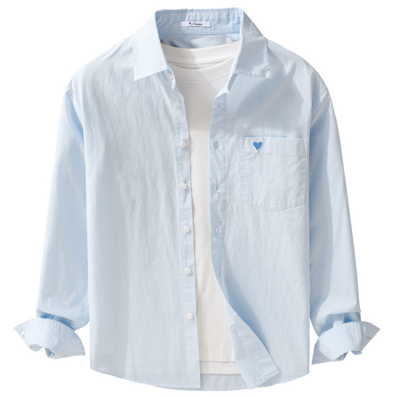 Men's Lightweight Cotton Overshirt with Chest Pocket and Subtle Heart Embroidery Chichicherry