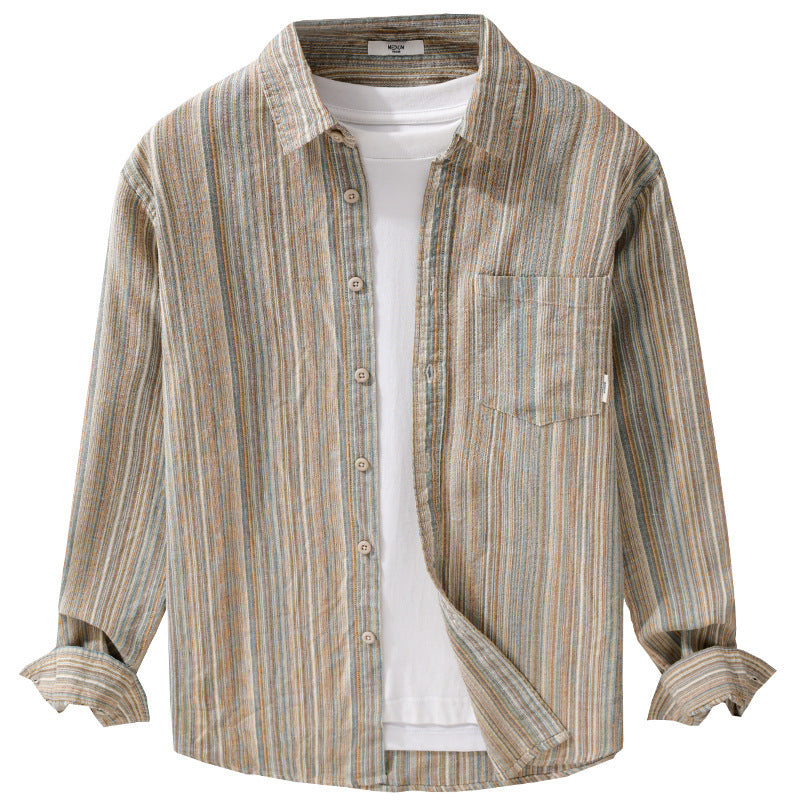 Men's Striped Linen-Cotton Shirt in Relaxed-Fit with Chest Pocket Chichicherry