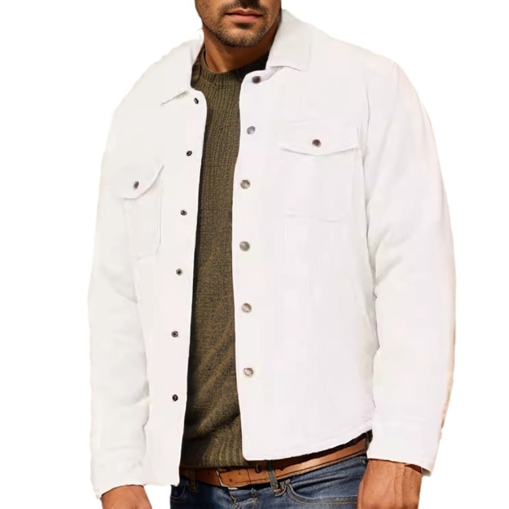 Men's Corduroy Shirt Jacket in Western Style with Flap Chest Pockets Chichicherry