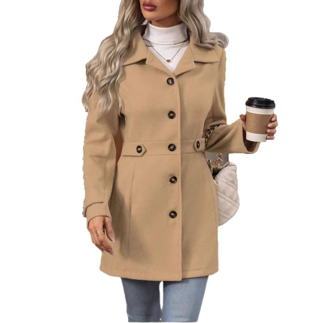 Women's Tailored Short Coat made of Wool Blend with Decorative Strap and Decorative Buttons Chichicherry
