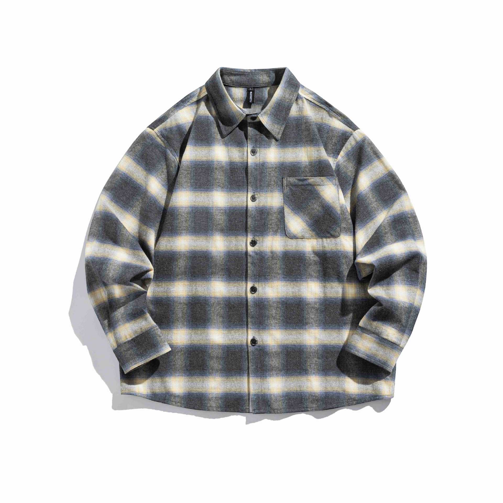 Men's Checkered Flannel Overshirt with Chest Pocket Chichicherry