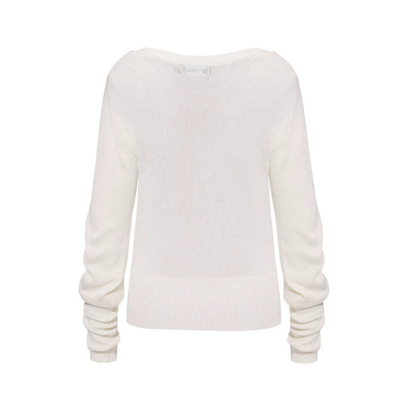 Women's lightweight fine knit pullover with dropped shoulders and long ruffled sleeves Chichicherry