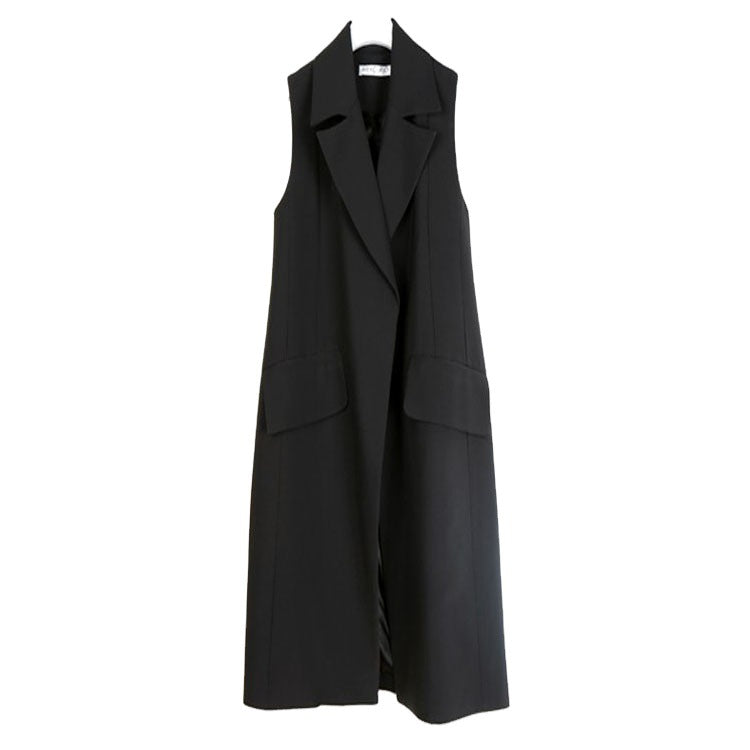 Women Sleeveless A-Line Long Vest in Oversized Tailoring with Shawl Collar Chichicherry
