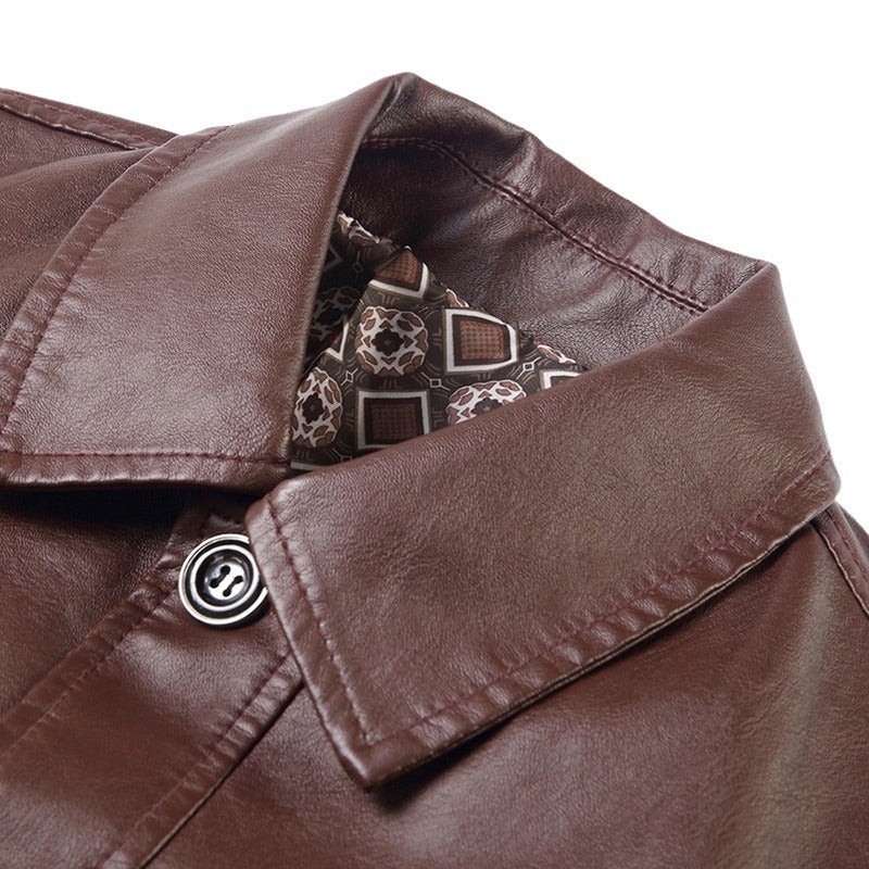 Men's Minimalist Faux Leather Overlay Shirt with Shirt Collar and Patch Pockets Chichicherry