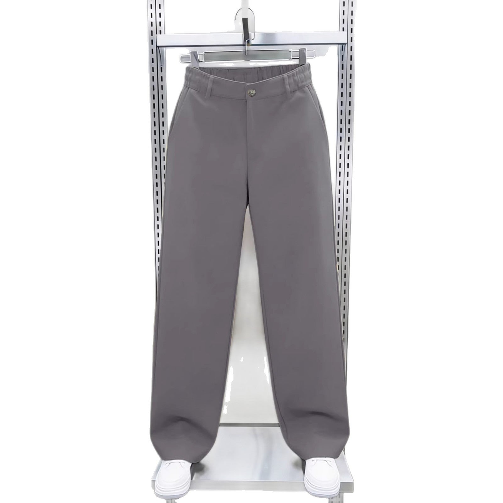 Men's Wide High-Waist Chino Pants with Elastic Back Waist, Straight Leg & Side Pockets Chichicherry