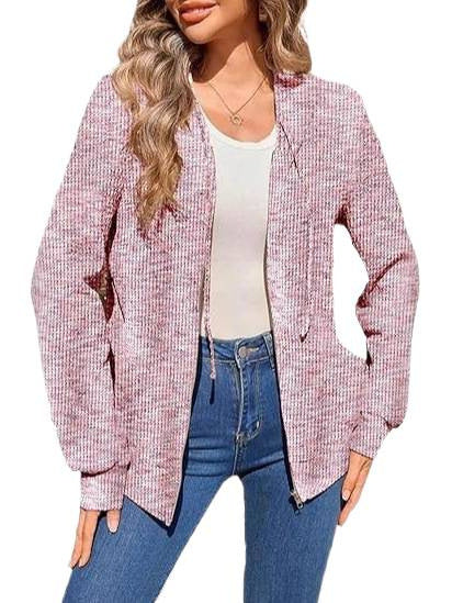 Women's Melange Knit Zip Hoodie with Kangaroo Pockets and Light Fall Chichicherry
