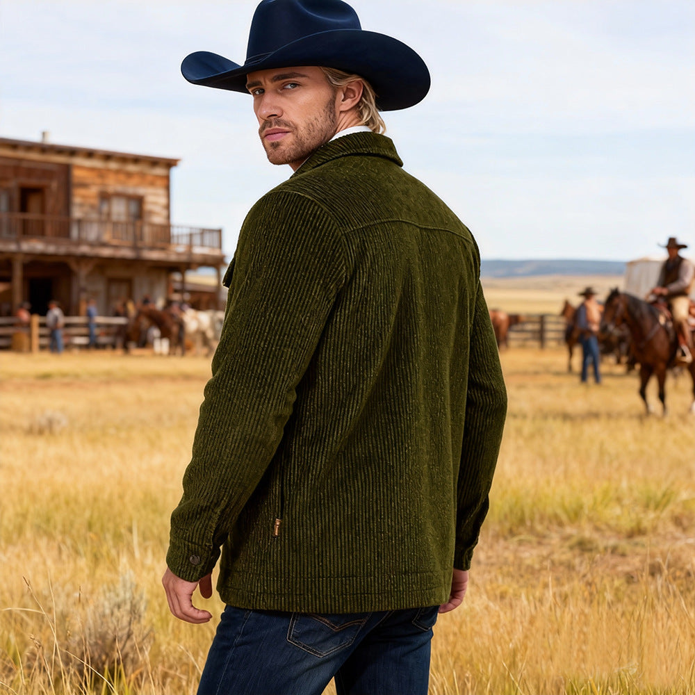 Men's Ribbed Cord Jacket with Flap Pockets and Shirt Collar Chichicherry