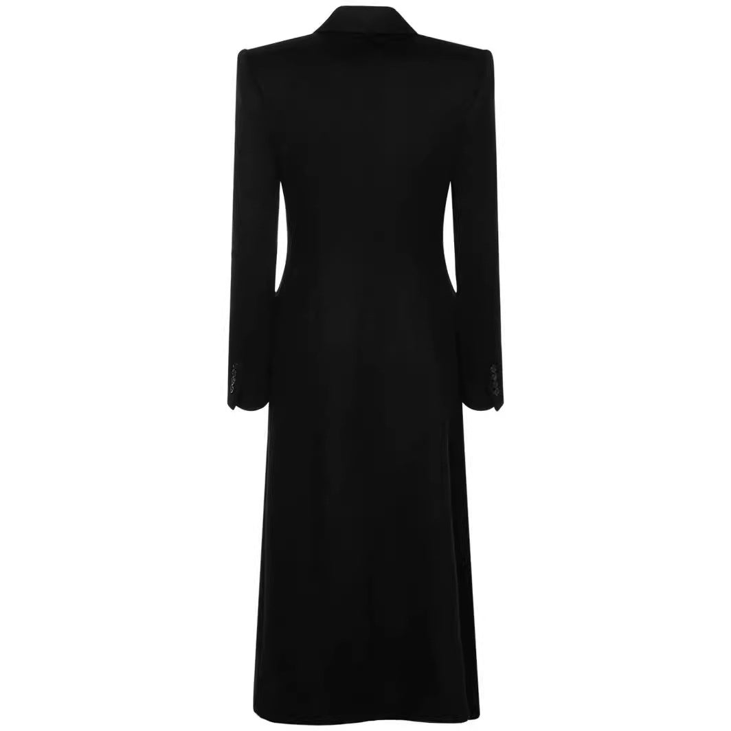 Women Maxilength Asymmetrical Double-breasted Blazer-Coat with Emphasized Shoulder Chichicherry