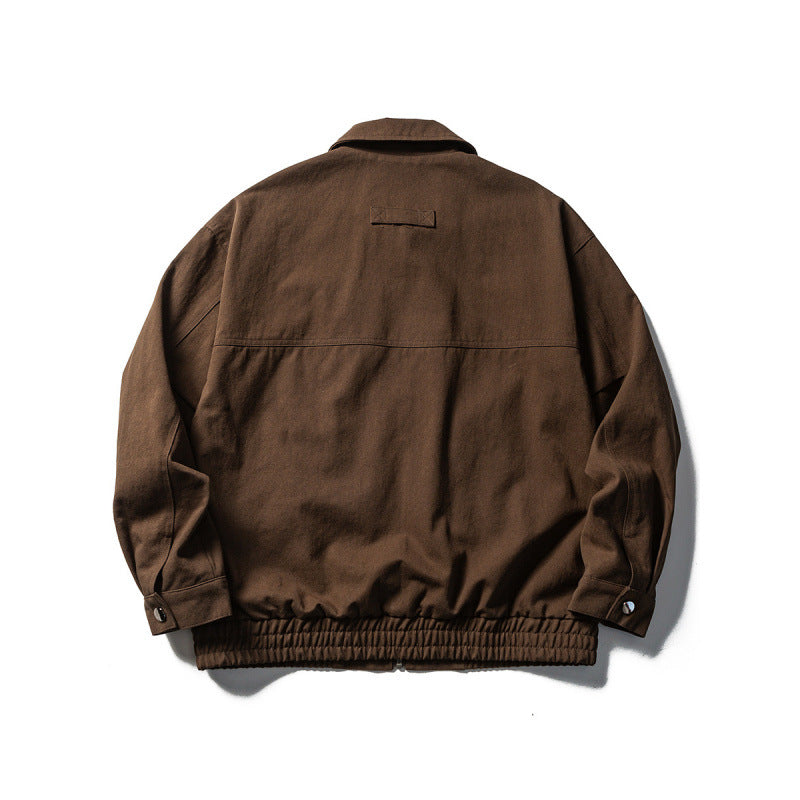 Men's Oversized Work Jacket with Full Zip, Chest Zip and Elastic Hem Band Chichicherry