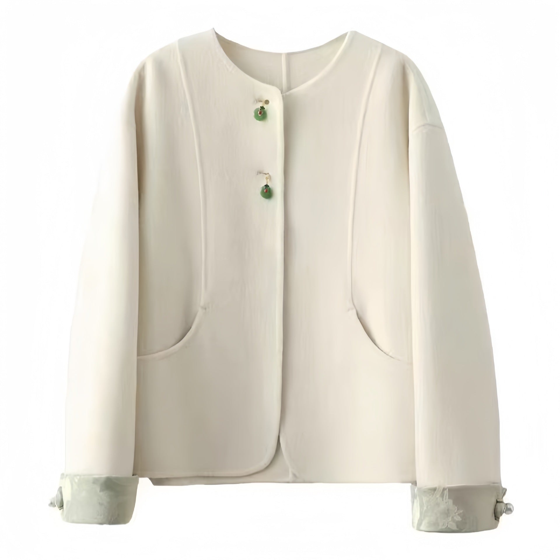 Women's Boxy Wool Jacket with Embroidered Cuffs and Stand-Up Collar Chichicherry