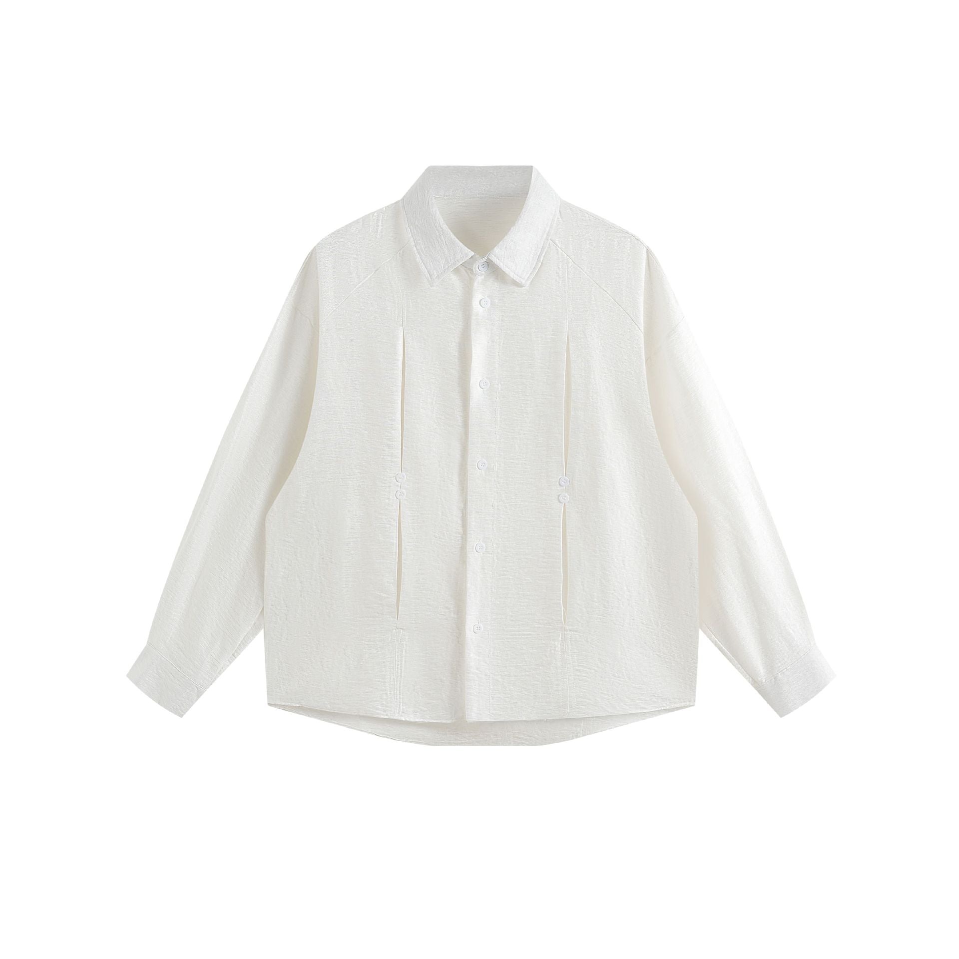 Women’s oversized shirt blouse made of textured cotton blend with tuck pleats Chichicherry