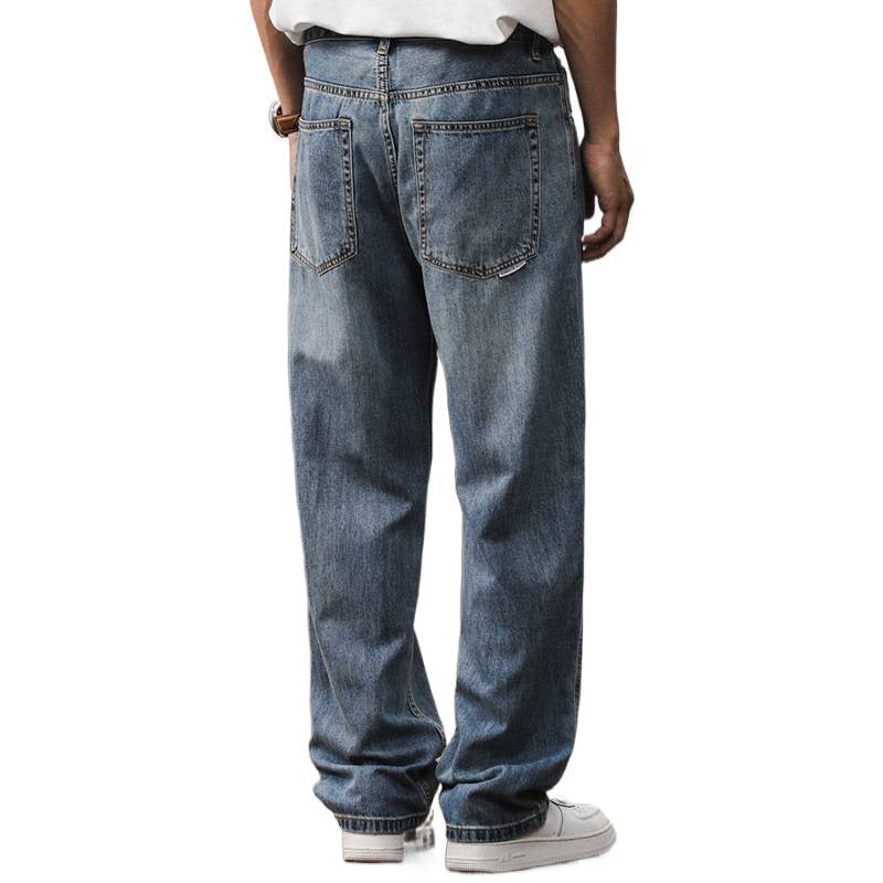 Herren Lockere Straight‑Leg Denim‑Jeans mit leichter Used‑Waschung und tiefem Schritt Chichicherry
