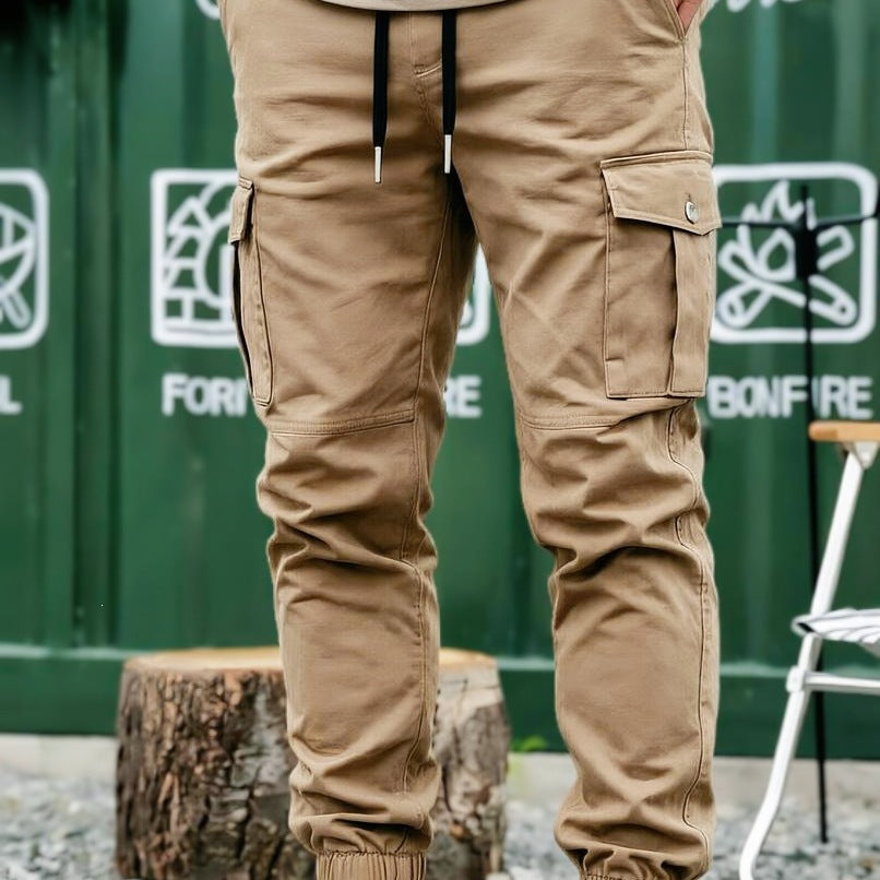 Men's Drawstring Cargo Pants in Jogger Style with Elastic Cuffs & Multiple Pockets Chichicherry